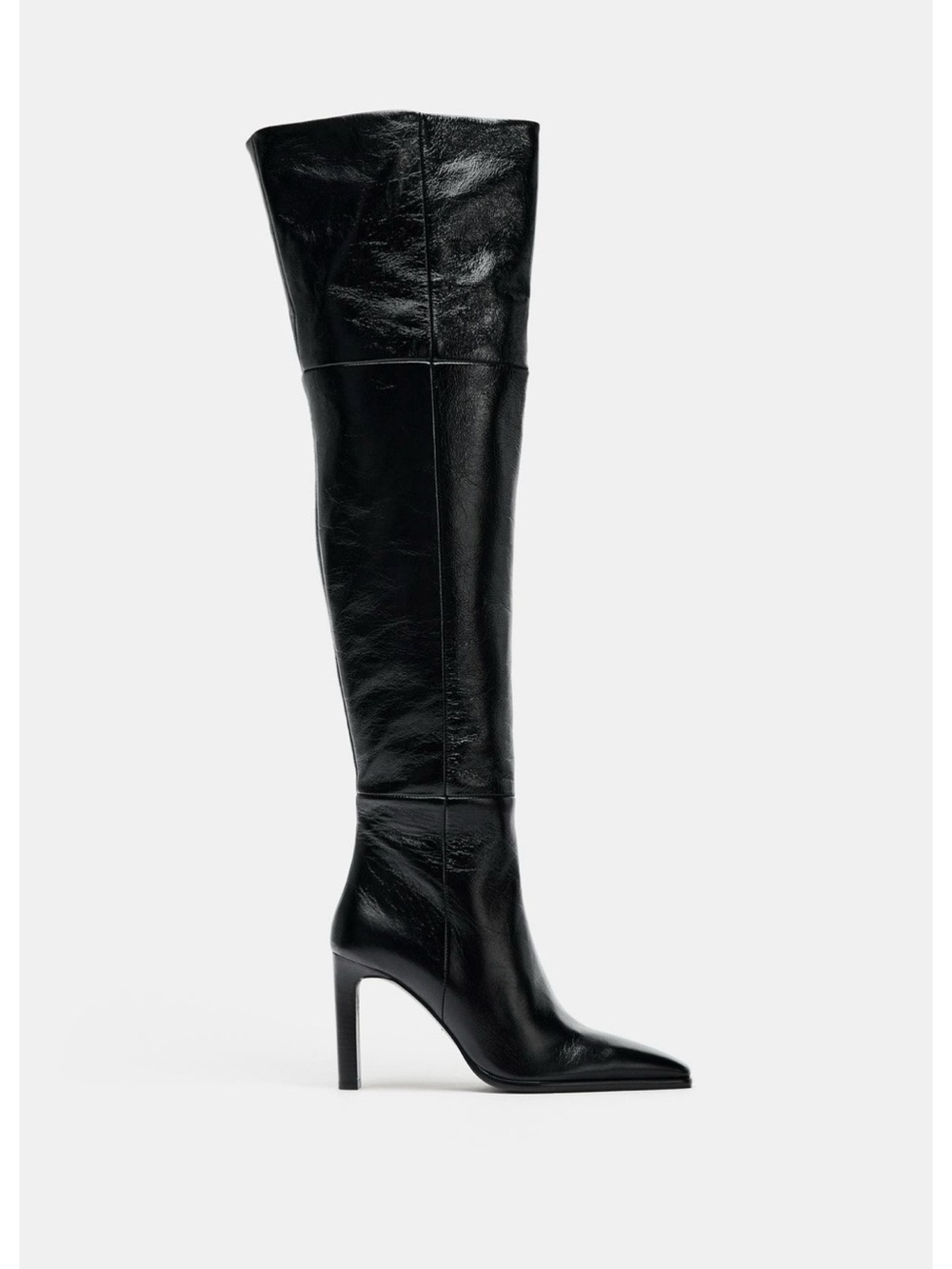 Zara Black Over-the-Knee Pointed Leather Boots